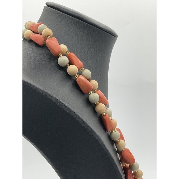 Coral & Beige Beaded Necklace - Picture 2 of 3